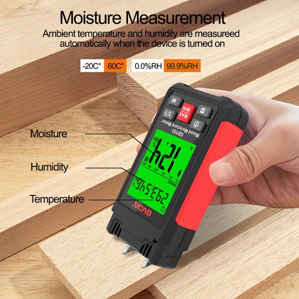 GVDA Digital Wood Meder Medidor de madeira Detector de madeira Árvore anidro Antiga de cimento cimento camada de cimento Testador de umidade de tijolos de concreto