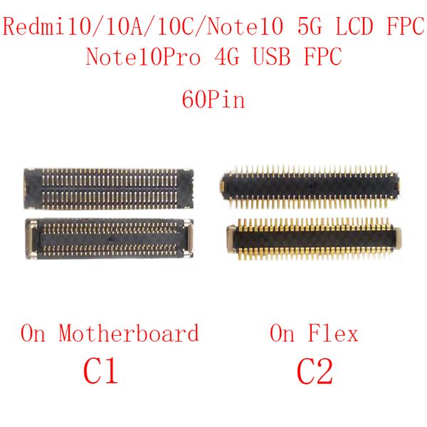 2pcs 30 40 50 50 60 Pin LCD -Bildschirm USB -Ladebatterie FPC -Anschluss an Bord für Xiaomi Redmi 10/10a/10c/Note 10 Pro 4G/Note10 5G