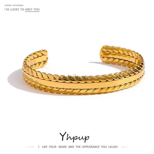 Bangle Yhpup 316L Edelstahlblätter Blätter Armband Minimalist Metallic Golden 18 K Manschettenarmband wasserdichte Schmuckparty Geschenk 24411