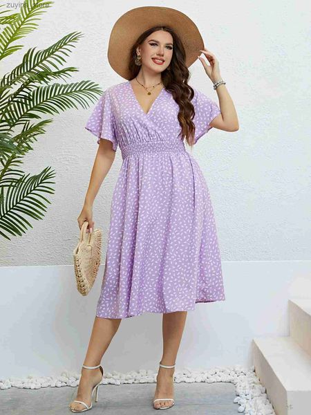 Abiti casual di base Fashion Fashion Maniche a farfalla Abito lungo vestito più dimensioni Donne Summer Vacazioni Elastico Casualmente Cashy Party Sweet Midi A-Line Abiti L49