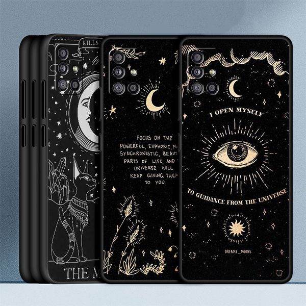 Tarô Death Tarot Caixa de telefone de gato fofo para Samsung Galaxy A13 A23 A54 A22 A12 A34 A14 A52 A32 4G A71 A33 A20E Black Soft Silicone Tampa