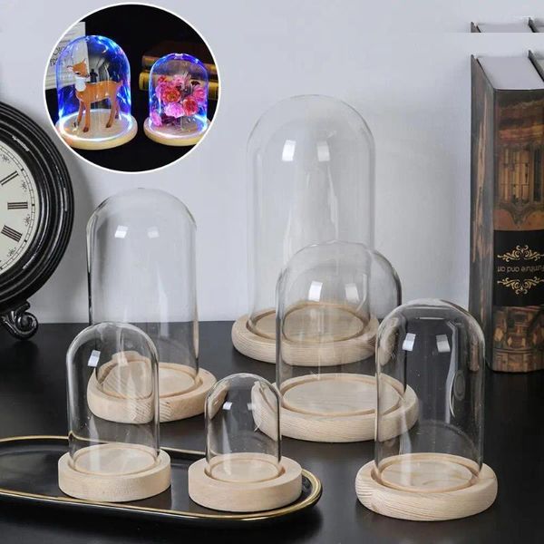 Вазы стеклянная банка из Cloche Display Stand Cover Terrarium Bottle с деревянной основой акриловой пылевой коробки бессмертный цветок