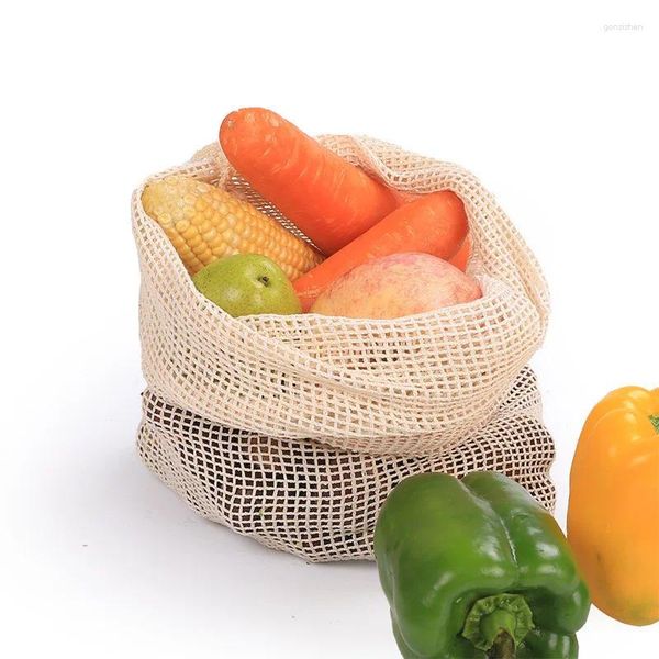 Aufbewahrungstaschen 1PC umweltfreundlich wiederverwendbares Baumwoll -Grobgitter -Taschen Supermarkt Einkaufsgemüse Früchte