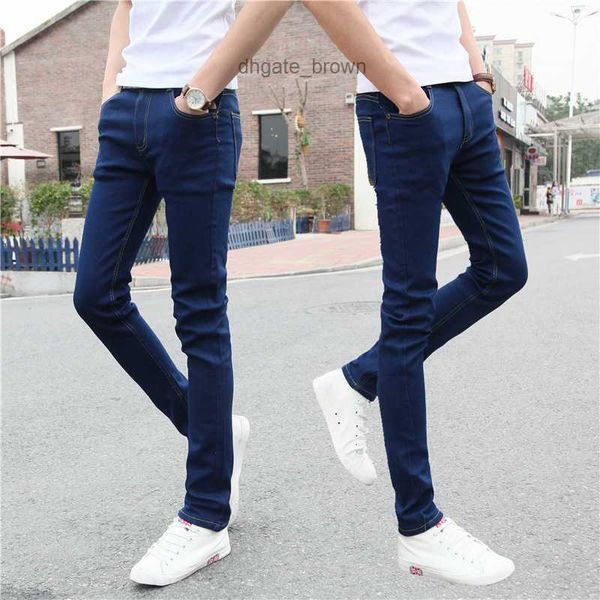 Jeans esticados de verão coreano Slim Fit Fet Foot Mens calças apertadas Calças júnior finas