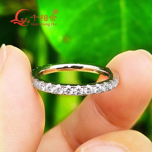 Solid 2 mm Full Ringband 925 Sterling Silver White Round Diamond Jewelry Geschenk Party Frauen240327