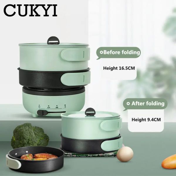 Multicookers Cukyi portátil Fritar elétrica Pan Pan dobrável Hotpot Travel Machine de ebulição Máquina multifuncional fabricante de aço inoxidável 220V