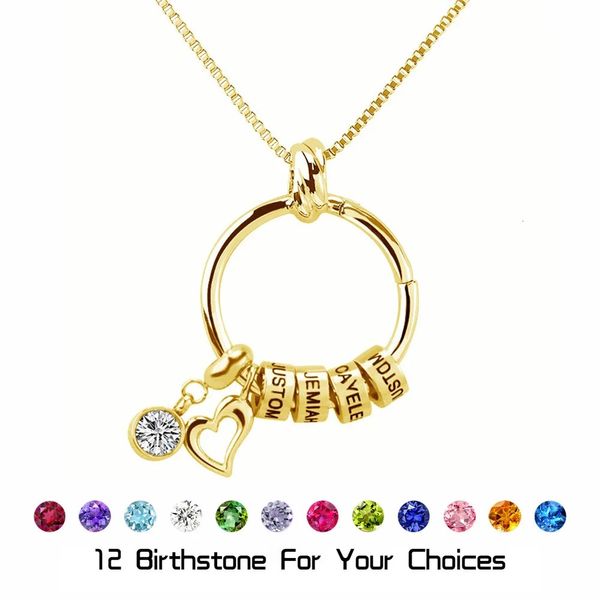 Nomi personalizzati personalizzati Pendant 12 Birthstones Collana inossidabile perle incisioni in acciaio inossidabile per regali per la festa della mamma Gioielli Woman 240402