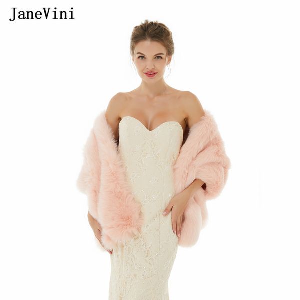 Janevini New Winter Women Ful Cape Casamento Pink Casamento Faux Shawl Shap Chay Jacket Bridal Party Coat Bolero Feminino Festa