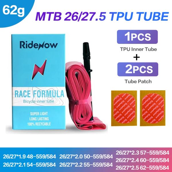 Ridenow UltraLight Bike TPU Tubo 26 /27,5 /29 pollici Piamella interno in bici MTB 45 mm /65 mm /85 mm per ghiaia 700C 32C-47C Super Light Tubo