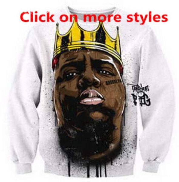 Yeni moda çiftler erkekler kadın unisex hip hop rapçi biggie 3d baskı hoodies sweater sweatshirt ceket üst A541687992