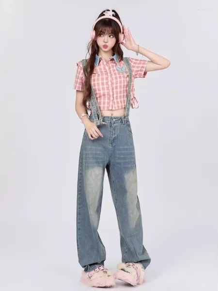 Jeans femininos Harajuku Cingido Design Vintage Canda alta calça solta 2024 WINTRO MULHERES Y2K LEGA LARGA LEGA BOLO