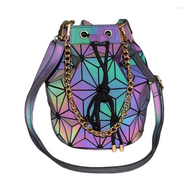 Bolsas de ombro Mulheres Geometria Bolsa de balde dobrável Bolsas luminosas Ladies Casual Tote Crossbody Bola Bolsas