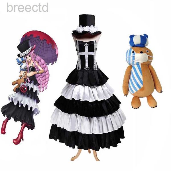 Trajes de anime trajes de halloween perona para mulheres desenhos de anime de anime fantasma vestido príncipe perona cosplay vestido com chapéu e peruca 240411