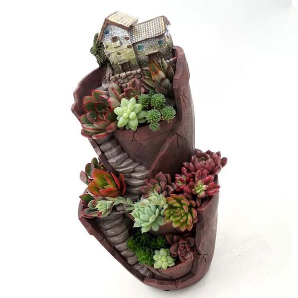 Pentola da giardino del cielo a doppio strato per erbe fiore cacti sedum succulenta fioriera bonsai scatola resina artigianato ornamenti per giardino fata decorazione 240329