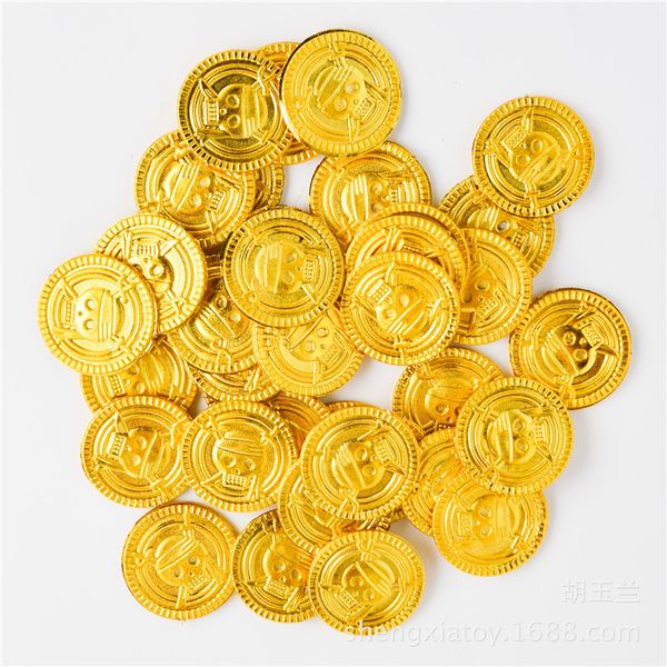 100pcs pirata moedas de ouro Halloween plástico falsa Halloween Decorações de Natal para crianças em casa favor os suprimentos de tesouro de jogo