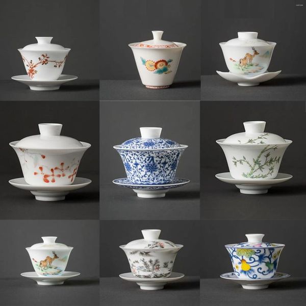 SET DI ATTUALI A TEFE SET BACCHI CERAMICA BIANCO COTOW MUTICO NATTO Giade tè a mano blu e set domestico Gaiwan Cina