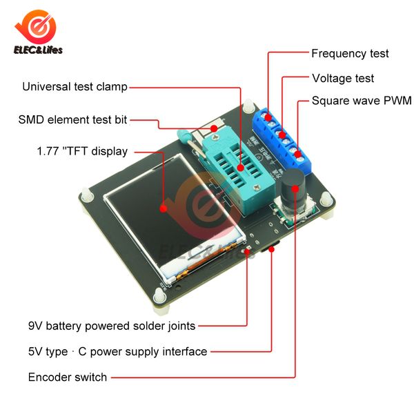 Tipo C USB GM328A Testador de transistor Diodo Capacitância ESR Medidor de frequência de tensão PWM Gerador de sinal de onda quadrada solda