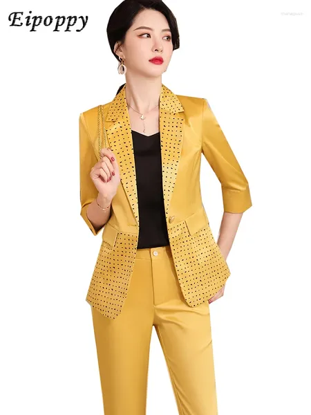 Pantaloni da donna a due pezzi Donne Formale Blazer Abito giallo Bianco Bianco Black 2 Set femmina Giacca e pantalone per le donne per ufficio