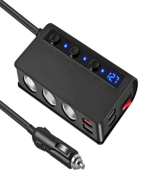 Zigarettenleichteradapter 180W Auto Ladegerät 12v24v 3Socket Cars Power DC Outlet Splitter mit 3 USB -Anschlüssen 1 Typec Port7264241