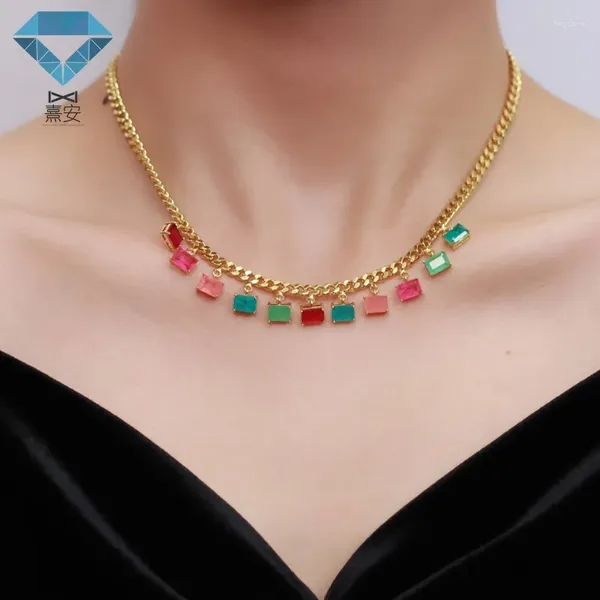 Halskettenohrringe Set mehrfarbige Schlüsselbeutelkette Quaste quadratisch kupfergoldplattiertes Armband für Frauen xian Edelsteine