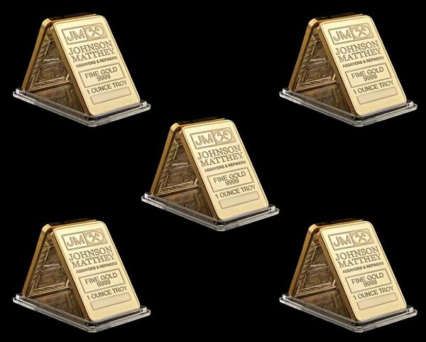 5pcs O Johnson Matthey JM Gold Bullion Craft Souvenir Bar com Número de série a laser1786182