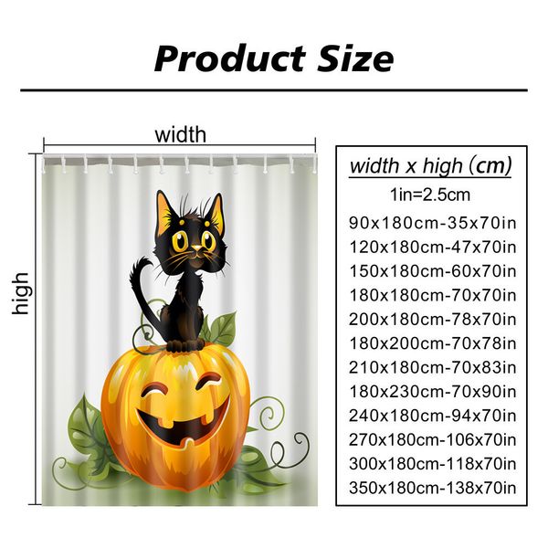 Curta do chuveiro de outono banheiro decorativo de outono Halloween gato abóboras de gato padrão de poliéster cortinas de chuveiro com ganchos