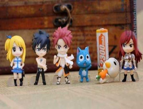 Set di 6pcs Fairy Tail Anime Natsu Dragneel Happy Ezra Scarlet Grey Fullbuster Lucy Heartfilia Pue Figure Toy H08181353803