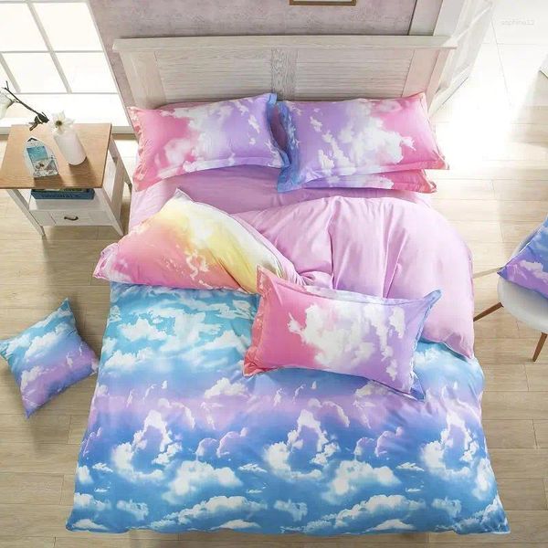 Bettwäsche -Sets home textile farbige Verlaufswolkenmuster Boy Girls Bett Wäsche 3/4pcs Kissenbezüge Abdeckungs Set Duvet Sheet