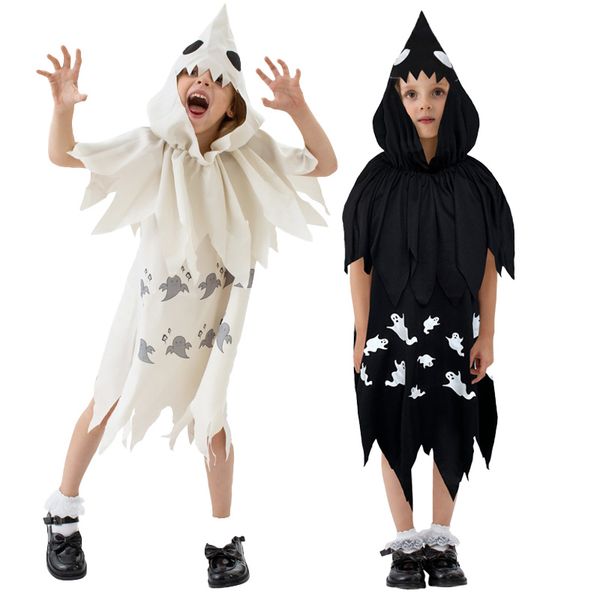 Black White Naughty Ghost Halloween Horror Scary Cosplay Costume Carnival Party Cosplay Fantasmas de desempenho do palco infantil