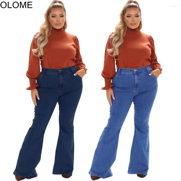 Damen Jeans große Größe Frauen Herbst Herbst Winter tragen hohe Taille dehnbare lässige, gewaschene Glockenboden -Jeanshose 4xl 5xl