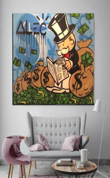 Alec Monopoly Graffiti Handcraft Oil Painting su Canvasquotwall Street Quot Discorri per la casa Wall Art Painting2432inch No Stretc6493610