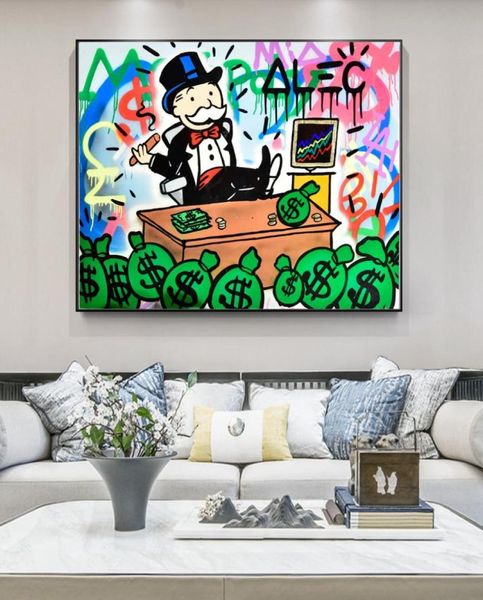 Alec Monopoly Rich Money Man Canvas Painting на стену художественных плакатов и графы граффити художественные настенные картинки дома декор Cuadros8357003