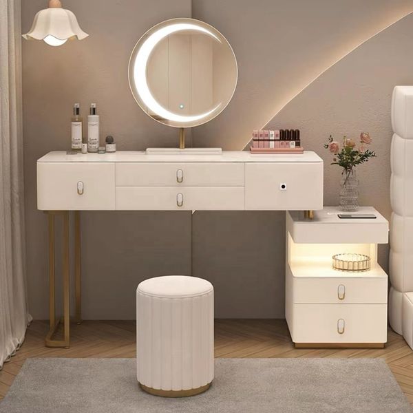 Hot Sale White Color Corner Eitelkeit Frauen Schlafzimmer Möbel Multifunktionale Make -up -Tisch mich mit LED -Wolkenspiegel