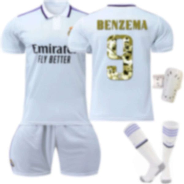 2022 Globe Award Winner Golden No.9 Benzema Football Set With Socks Home/Away Special Edition Shirt