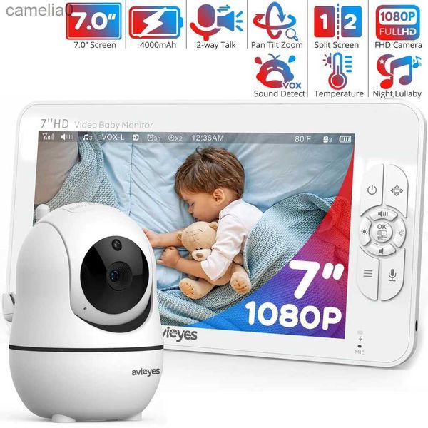 Monitores de bebê Monitor de bebês de 7 polegadas com câmera 1080p Pan Zoom Nanny Baby Phone Baby Audio Night Vision sem WiFi 4000mAh Bateria Nannyc240412