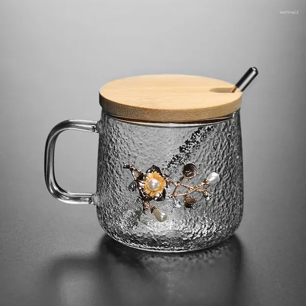 Weingläser hitzebeständiger Glas Kaffeetasse mit Deckel und Löffel Büro