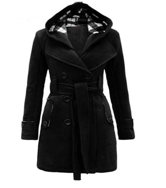 Целая женская модная шерстяная шерсть двойной грудь гороховой пальто повседневная капюшона зима теплая куртка3605073