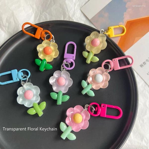 Chaves coloridas Flores coloridas Corrente -chave Transparente Ring Anel Backpack Charms Acessórios para decoração de carros