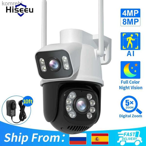 PTZ CAMERAS HISEEU 8MP 4K PTZ WIFI Камера с двумя объективами с двумя объективами AI DETECTION DETECTION WIRELESS SUIRESSE CCTV Security IP -камера ICSEE Приложение C240412