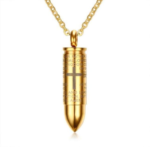 Bullet ciondolo per uomini inciso nella collana della preghiera della Bibbia in acciaio inossidabile Gioielli maschi Cremazione Cremazione Urn Bijoux85305831284219