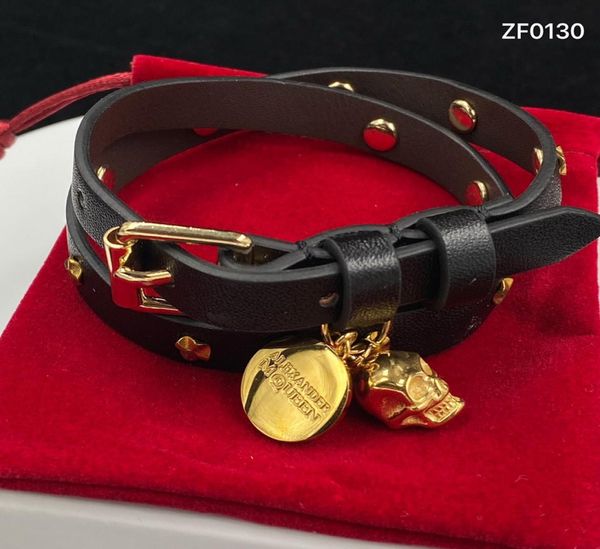 Neu gestaltete Charmeschädel Anhänger Niet Leder Damen Doppelkreise Armbänder Frauen039s Choker Halskette Punk -Stil Bra2980386