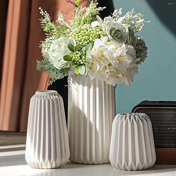 Vasos Conjunto de vasos de cerâmica Decoração de casa simples artesanato decorativo branco