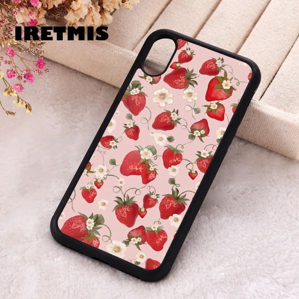 Capa de telefone Iretmis para iPhone 6 6S 7 8 Plus x XS XR 11 12 13 mini 14 15 Pro Max Rubber Strawberry Fields