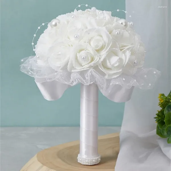 Flores decorativas Buquetes de flores artificiais Branco Rhinestones Decorations Supplies for Casal Wife Birthday Holiday Gift