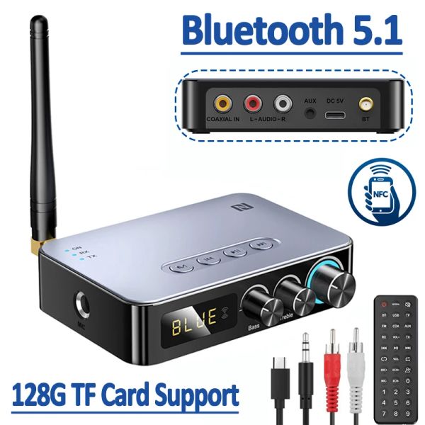 Mikrofonlar NFC Bluetooth Alıcı Verici 5.0 Stereo 3.5mm AUX Jack RCA Kablosuz Ses Adaptörü Microne Sing TV PC için Uzaktan Kumanda