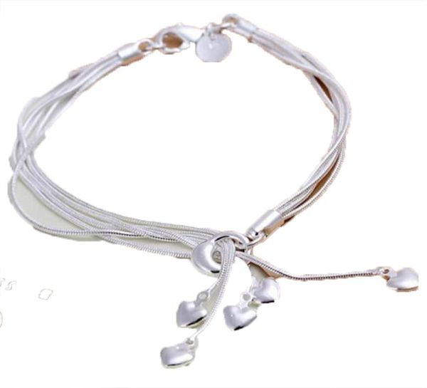 Charme de moda por atacado 925 Silver Silver Muti Line Bracelets Chain Hearts Braclets para mulheres pulseras de jóias de Plata 925 H0674513381