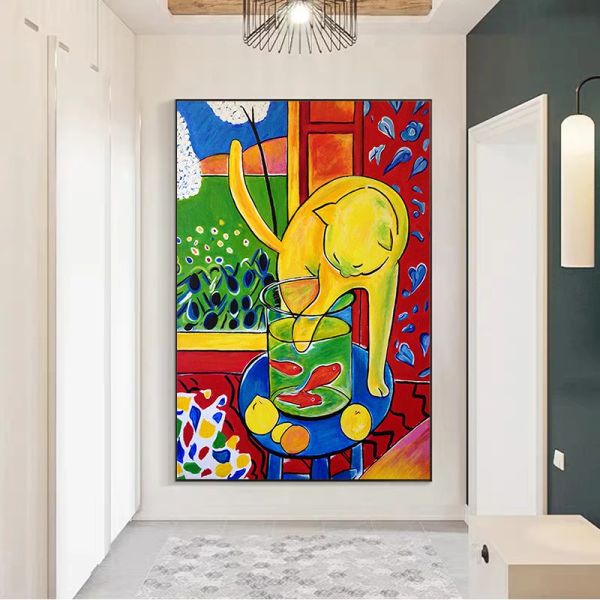 Vintage Matisse Katze fangen Fischplakat Kunst Leinwand Malerei Druck Wohnzimmer Wohnzimmer Dekor moderne Wandkunst Ölmalerei Poster