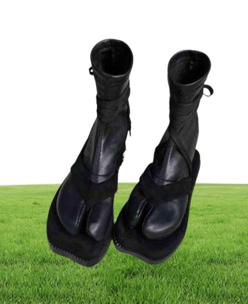 Designer dividido de dedos de dedo do pé Botas Tabi Personalidade Planta plana Botas de tornozelo Toe Sapatos ninjas japoneses Botas quentes Super Star 2109146708148