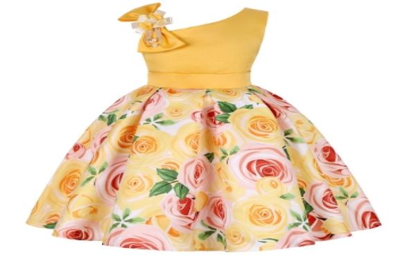 Baby Girls Kleidung Rose bedruckt Prinzessin Kleid Ein Schultermädchen Party Kleider Boutique Kinder Kleidung 6 Farben Optional YW3070Q7343763