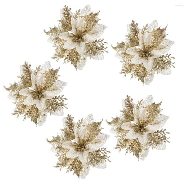 Flores decorativas 24 PCs Ornamento de Natal Flower Hollow Decor Holk Pano de seda adereços de festa